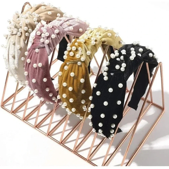 ivy Accessories - 4 Pcs Velvet Pearl Head Bands